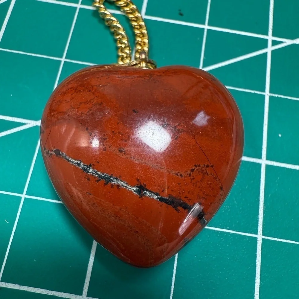 Red Jasper Heart Pendant Necklace Gold Plated Chain Adjustable Clasp Germany‎